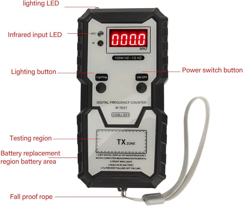 Fockety Remote Key Frequency Tester, 100MHZ to 1GHZ Infrared Remote Control Meter, Portable Key Fob Digital Counter for Access Control - Image 5